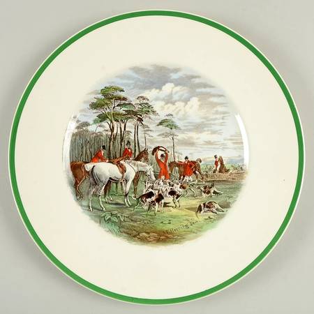 Herring Hunt (Smooth, Green Trim) Large Dinner Plate