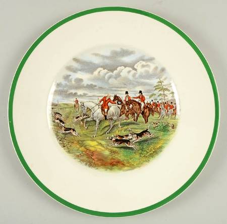 Herring Hunt (Smooth, Green Trim) Large Dinner Plate