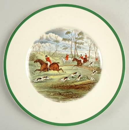 Herring Hunt (Smooth, Green Trim) Large Dinner Plate