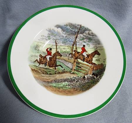 Herring Hunt (Smooth, Green Trim) Large Rim Soup Bowl