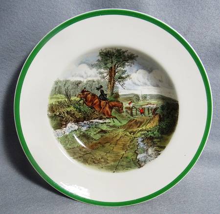 Herring Hunt (Smooth, Green Trim) Large Rim Soup Bowl