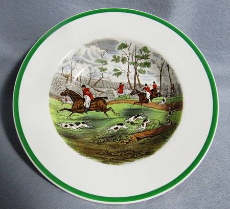 Herring Hunt (Smooth, Green Trim) Large Rim Soup Bowl