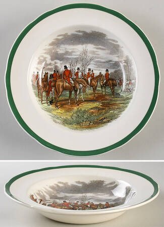 Herring Hunt (Smooth, Green Trim) Large Rim Soup Bowl