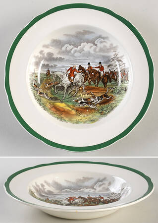 Herring Hunt (Smooth, Green Trim) Large Rim Soup Bowl
