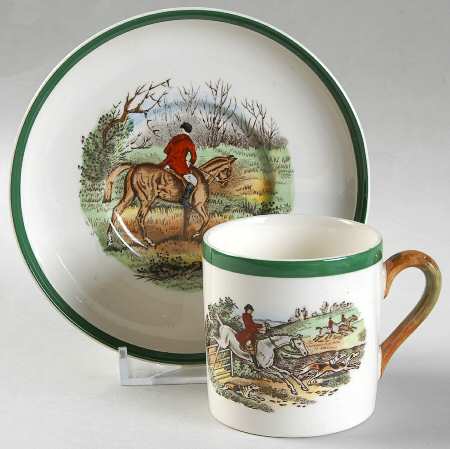 Herring Hunt (Smooth, Green Trim) Flat Demitasse Cup & Saucer Set