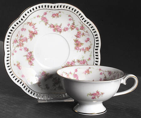 Bridal Rose (Pierced, Scalloped) Footed Cup & Saucer Set