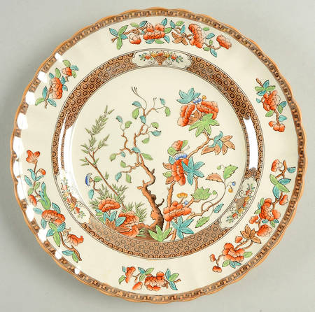 Indian Tree (Orange Rust, Scallop, Mustard Trim) Luncheon Plate