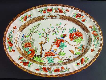 Indian Tree (Orange Rust, Scallop, Mustard Trim) 17" Oval Serving Platter