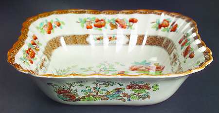 Indian Tree (Orange Rust, Scallop, Mustard Trim) 9" Square Vegetable Bowl