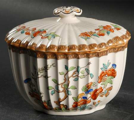 Indian Tree (Orange Rust, Scallop, Mustard Trim) Sugar Bowl & Lid