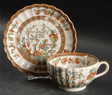 Indian Tree (Orange Rust, Scallop, Mustard Trim) Flat Cup & Saucer Set