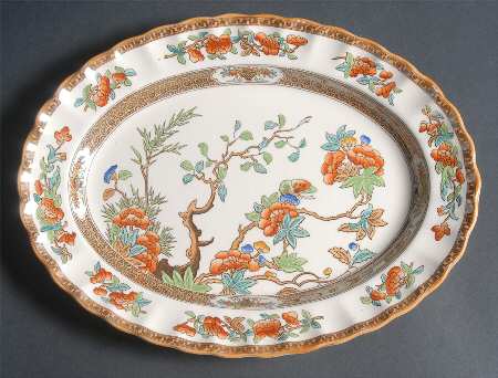 Indian Tree (Orange Rust, Scallop, Mustard Trim) 11" Oval Serving Platter