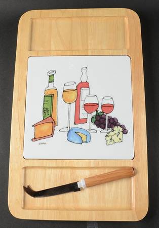 Wine & Cheese Cheese Board with Ceramic Tile & Wood Handle Knife