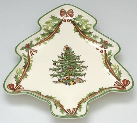 Christmas Tree Large Tree Shaped Dish-65th Anniversary Backstamp