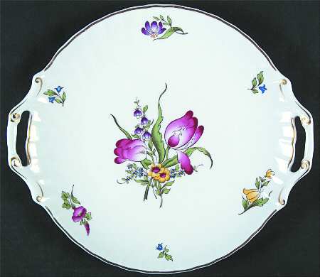 Marlborough Spray (Gold Trim) Handled Cake Plate