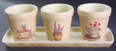 Summer Fields Flower Pot Set, Three Pots on Tray