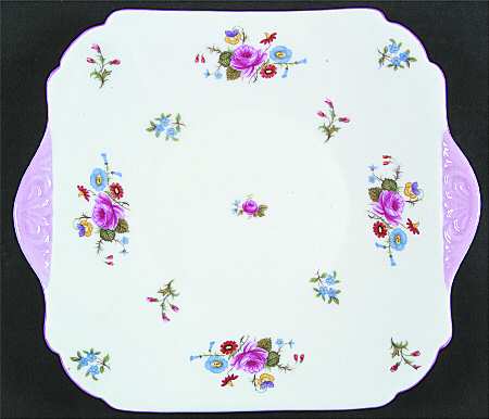 Rose & Red Daisy (No Embossing) Square Handled Cake Plate