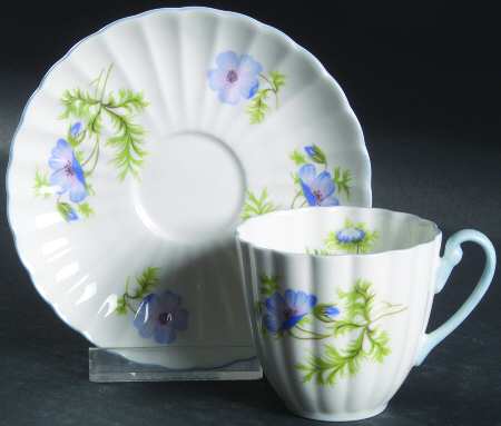 Blue Poppy (Fluted) Flat Demitasse Cup & Saucer Set