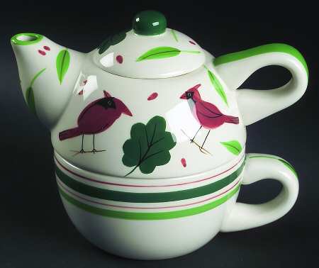 Holiday Cardinal Individual Teapot & Lid with Cup