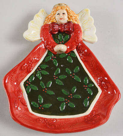 Woodland Holly Santa Angel Figural Open Candy Dish