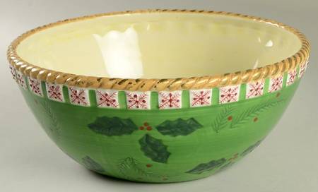 Woodland Holly Santa 10" Round Vegetable Bowl