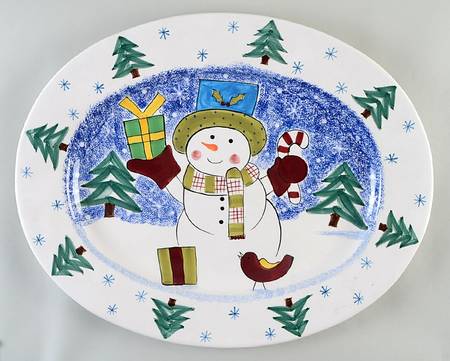Frosty Snowman 20" Oval Serving Platter