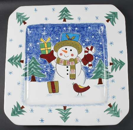 Frosty Snowman 16" Square Serving Platter
