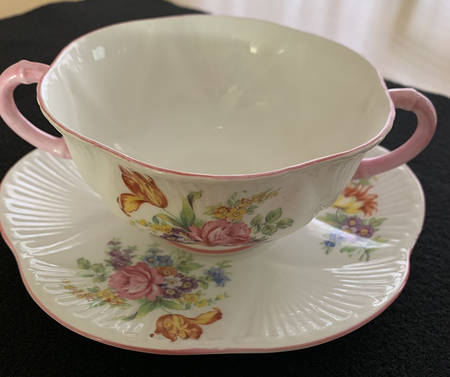 Davies Tulip Footed Cream Soup Bowl & Saucer Set
