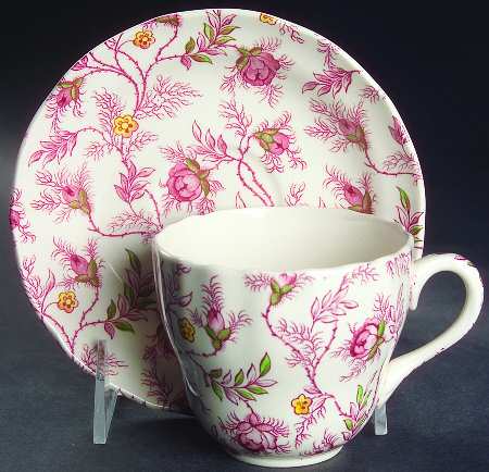 Rosebud Chintz (S3715, Cream) Flat Cup & Saucer Set