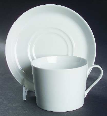 Calais White Flat Cup & Saucer Set
