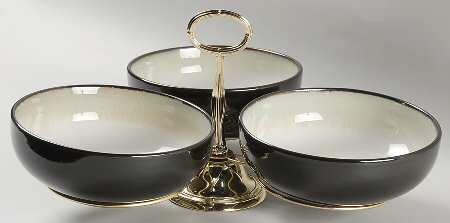 Nova Black (Newer, Grayish White Center) 7" x 12" 3-Part Relish & Metal Stand (CERC) HC