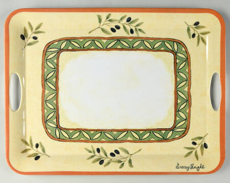Les Olives 19" Rectangular Handled Serving Melamine Tray