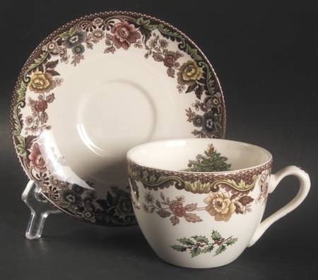 Christmas Tree Grove Flat Cup & Saucer Set