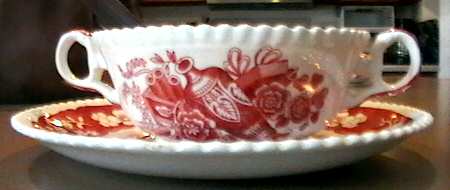 Trophies (Orange) Footed Cream Soup Bowl & Saucer Set
