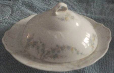 Rose Festoon Blue Round Covered Butter