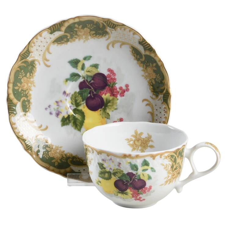 Antique Fruit Flat Cup & Saucer Set