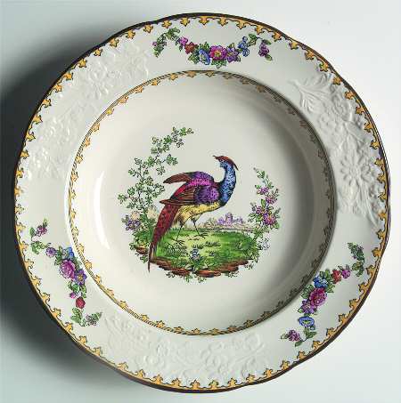 Vienna (Bird Center, Yellow, Scallop) Rim Soup Bowl