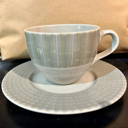 Pearl Gray Flat Cup & Saucer Set