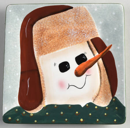 Snowmen Portraits (Decal) Square Salad Plate