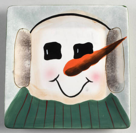 Snowmen Portraits (Decal) Square Salad Plate