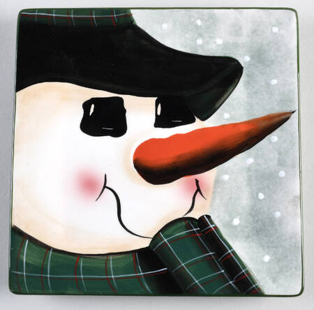 Snowmen Portraits (Decal) Square Salad Plate