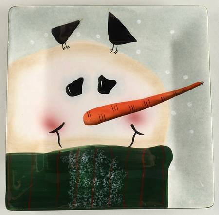Snowmen Portraits (Decal) Square Salad Plate