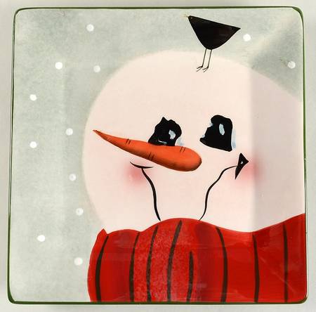 Snowmen Portraits (Decal) Square Salad Plate