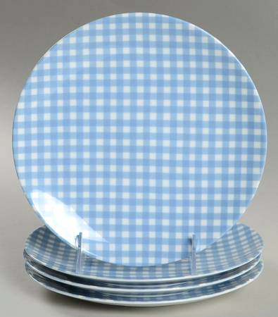 Gingham Sky Blue Salad/Dessert Plate - Set of 4