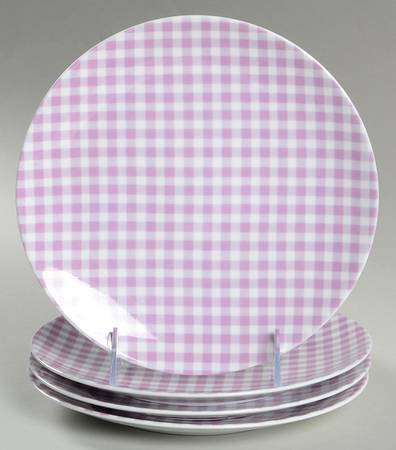 Gingham Mauve Salad/Dessert Plate - Set of 4
