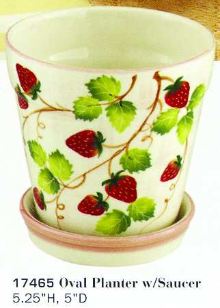 Strawberries (Scalloped) 5" Flower Pot & Underplate