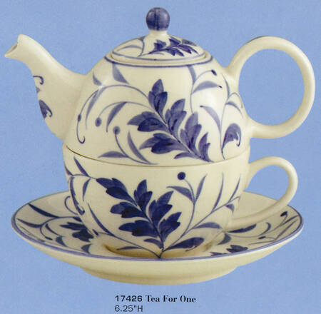 Blue Leaf Individual Teapot & Lid with Cup