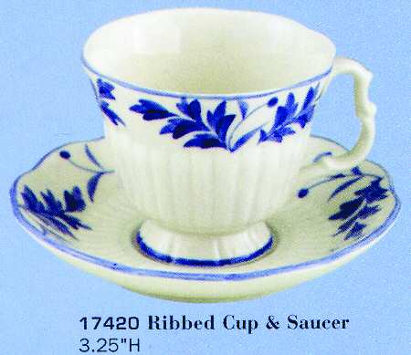 Blue Leaf Footed Cup & Saucer Set