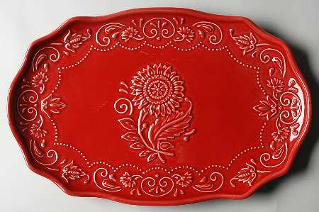 Sunflower Red 16" Oval Serving Platter