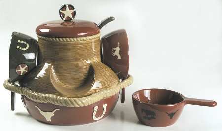 Happy Trails (7 Pc) Chili Set (4 Bowls,Ladle & Chili Pot & Lid)